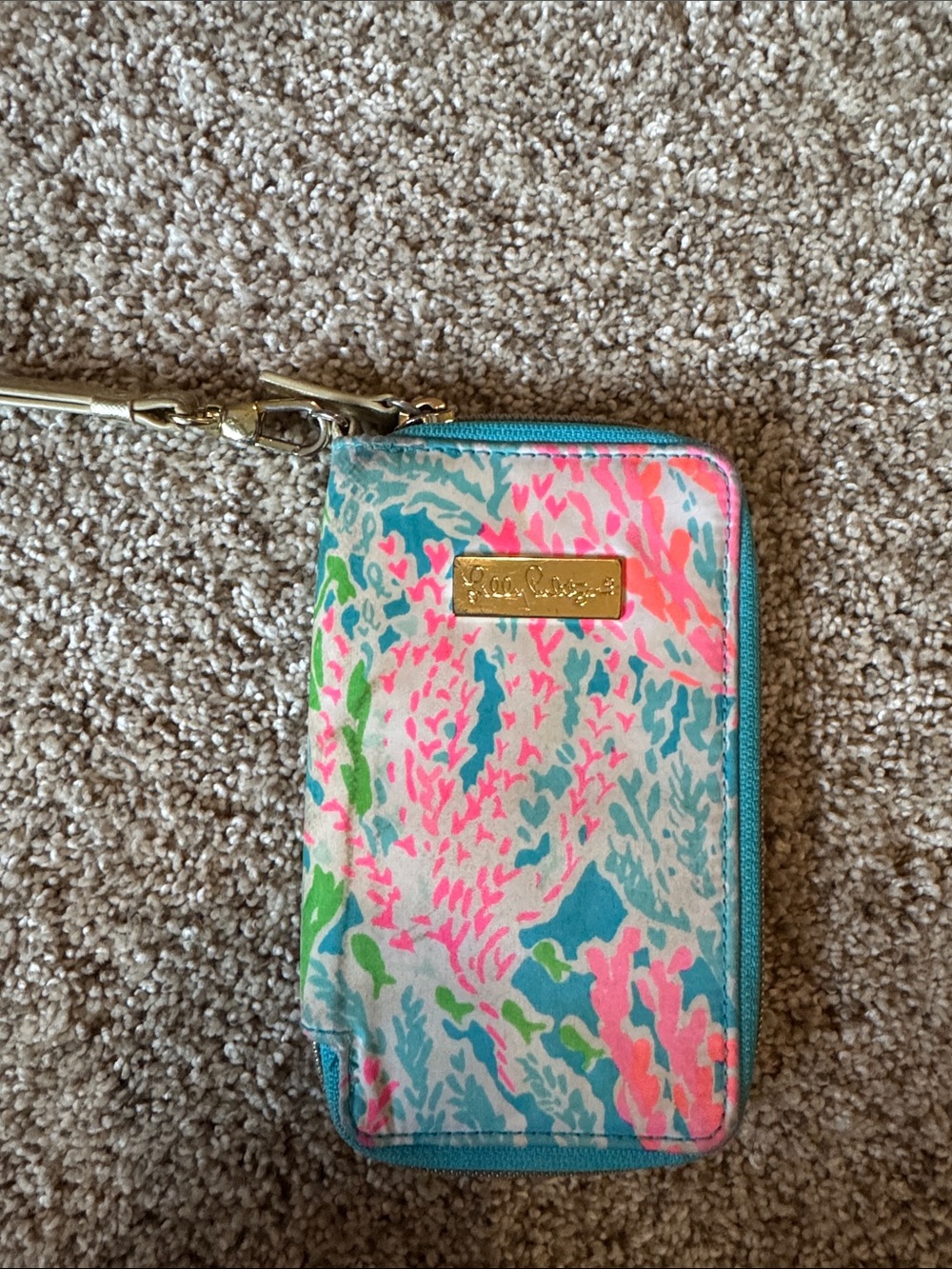Lilly Pulitzer Teal, Pink & Green Floral Zip Wristlet